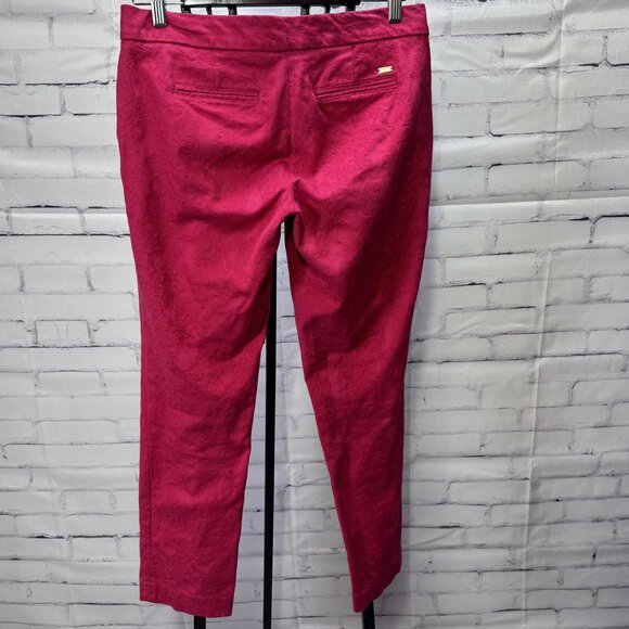 Tommy Hilfiger Red Jacquard Velvet-Like Trousers Size 6 | Textured Dress Pants - Picture 5 of 10